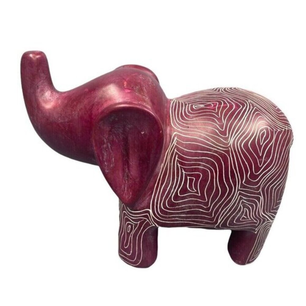 Vaneal Group Hand Made Kisii Soapstone Magenta Elephant Figurine Made in Kenya